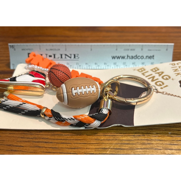 Women's Celebrity Pink One Size Sports Bag Bling Keychain Orange Black - Picture 3 of 3